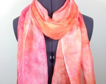 Coral Pink Silk Scarf ~ Hand Painted Silk Scarf, Peach Accessories, Womens Pink Fashion, Easter Sunday Gifts, Romantic Gift for Her