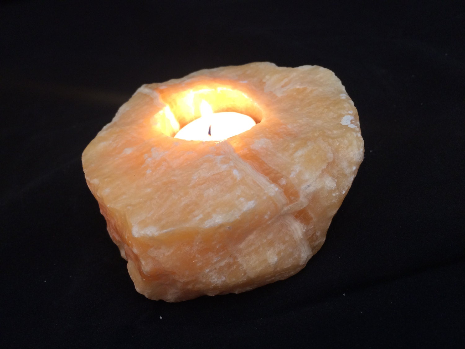 Orange calcite tealight candle holder rough by NewMoonBeginnings