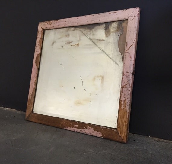 Antique Beveled Glass Mirror w/ Pink Frame Original Chipped