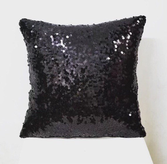 Black Sequin Pillow case by CrazyPillowLadies on Etsy