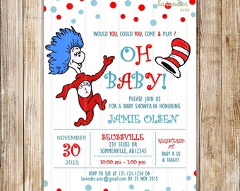 Dr Seuss Baby Shower Invitation, Dr Seuss Cat in the Hat Party Invite, Dr Suess Baby Boy Baby Girl Shower Invite, DIY Digital Printable