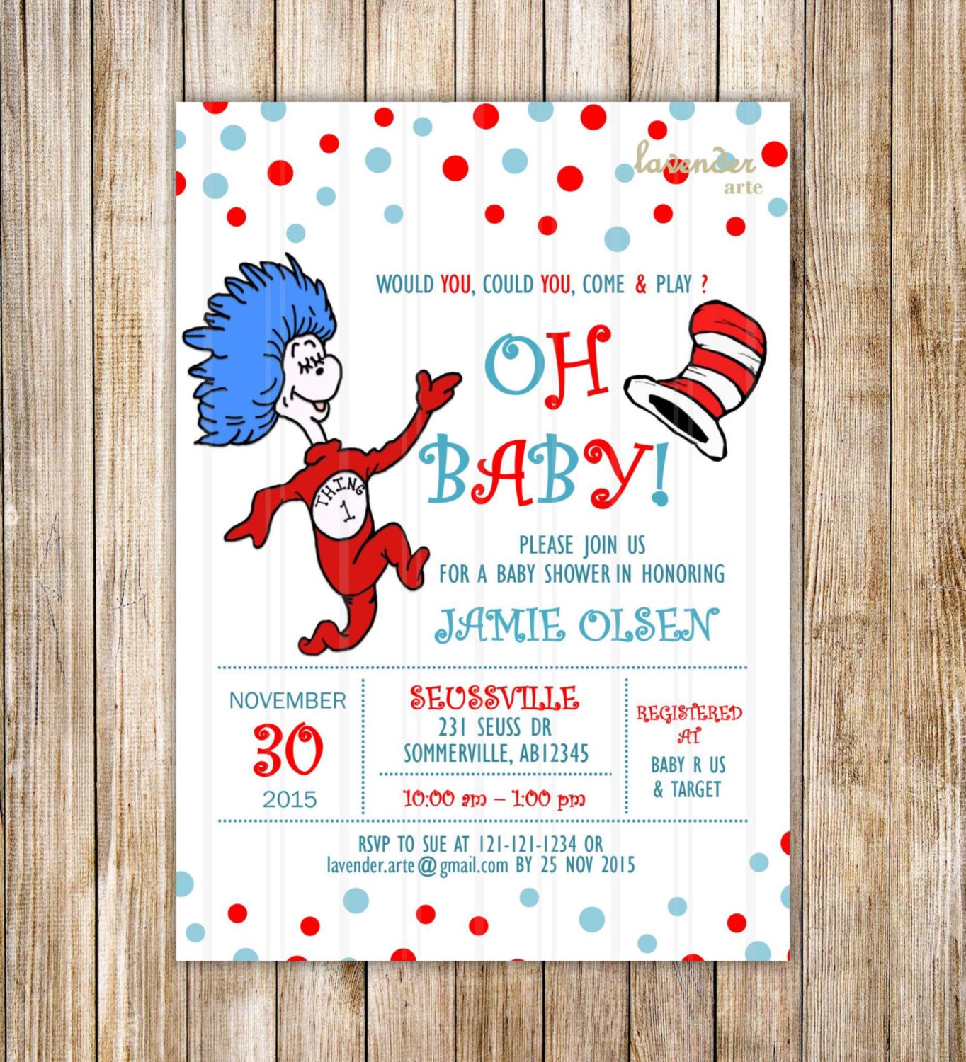 Dr Seuss Baby Shower Invitation Dr Seuss Cat in the Hat Party
