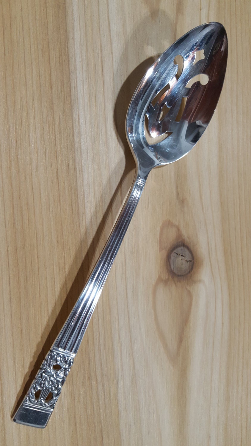 Antique COMMUNITY 1936 CORONATION Pierced Serving Tablespoon 8 1/2