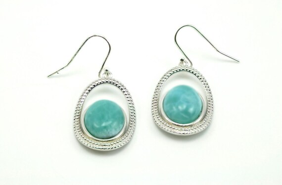 Natürliche Larimar Haken Ohrringe Und Halskette Set 10X12 Oval .925 Sterling Silber