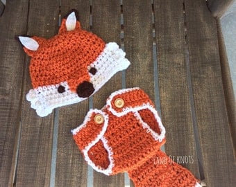 Crochet fox newborn outfit, crochet fox, fox hat, fox diaper cover, baby fox outfit, fox photography prop, crochet fox hat, woodland baby