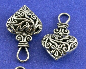 4 pcs - Filigree Heart Charm, Puffed Heart Pendant, Antiqued Sliver Heart - AS-B23064H-8S