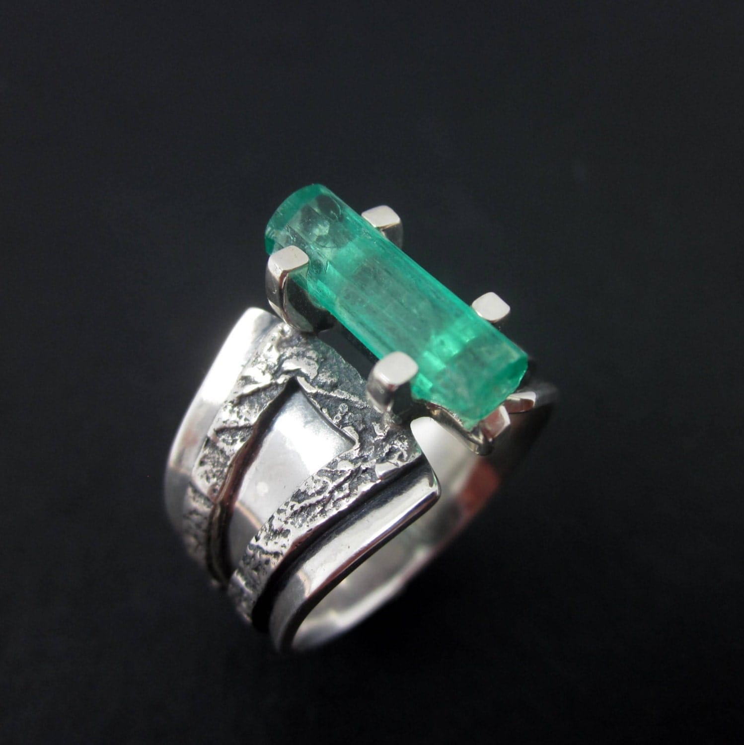 Raw Emerald Ring Sterling silver Emerald Crystal Ring Raw