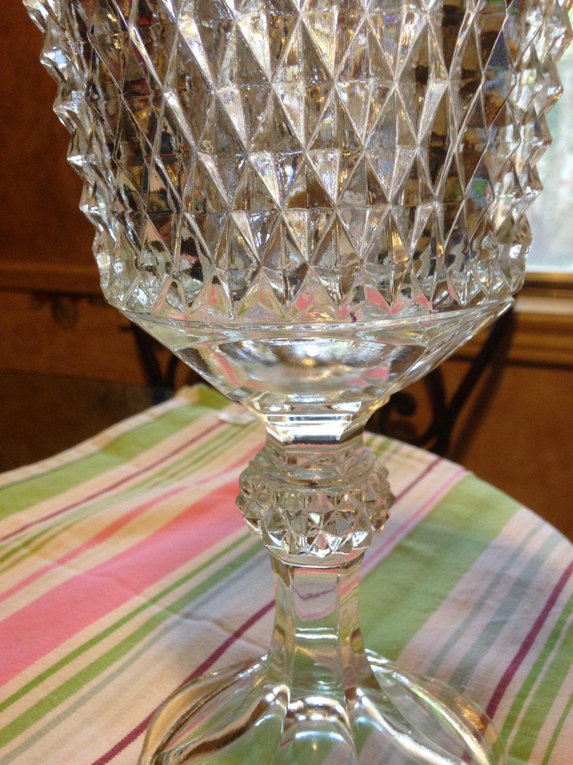 PRESSED GLASS COMPOTE Diamond Point 1960's Footed by ...