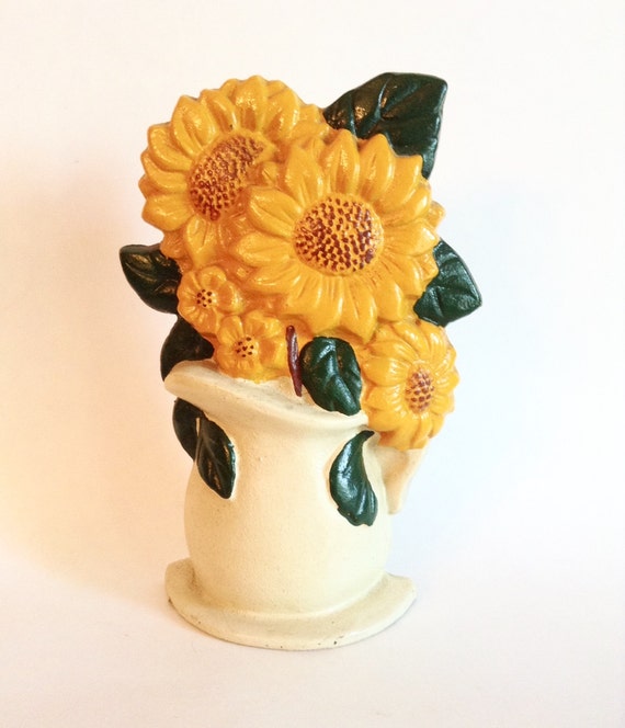 Items similar to Vintage Cast Iron Sunflower Doorstop, Shabby Chic