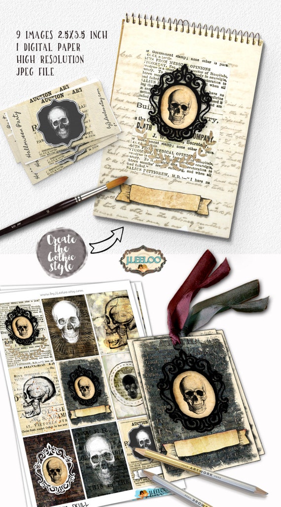 GOTHIC SKULL printable aceo halloween scrapbook by byJLeeloo