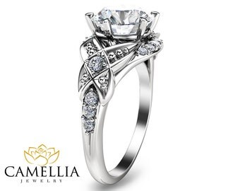 2ct Moissanite Vintage Engagement Ring 14K White Gold Engagement Ring Vintage Moissanite Ring