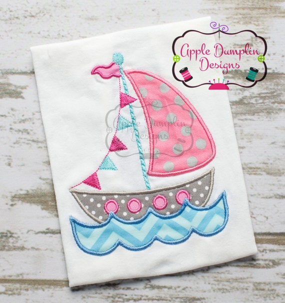Flag Sailboat with Water AppliquÃ© Machine Embroidery Design