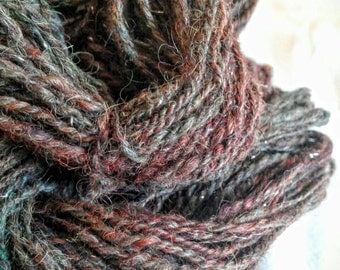 Handspun knitting and crochet yarn, purple and silver yarn, alpaca & tunis, fingering yarn (80 Yards)