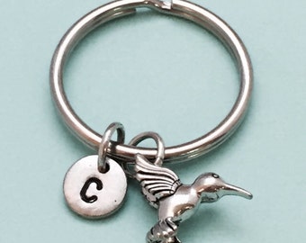 Hummingbird keychain, hummingbird charm, bird keychain, bird charm, personalized keychain, initial keychain, initial charm, monogram