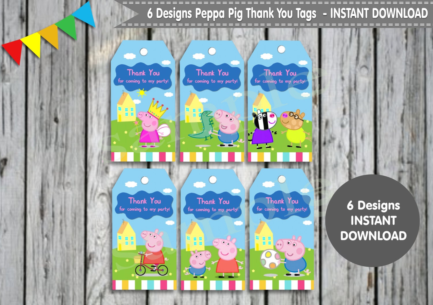 6x peppa pig thank you tags printable by lollipoppartydesigns