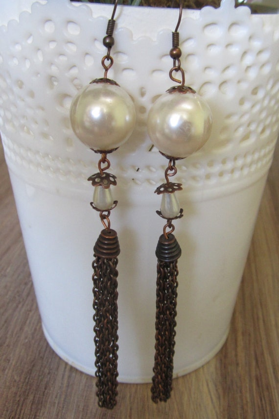 free shipping Copper pearl earrings by selshe on Etsy