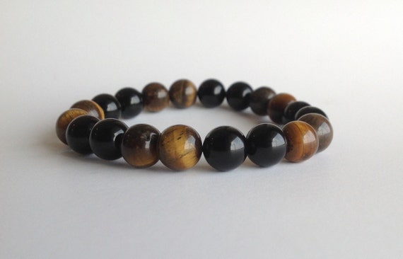 Mens Black Onyx & Tigers Eye Natural Gemstone Yoga Mala