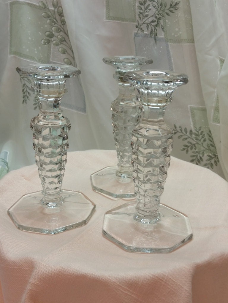 Vintage Fostoria Candlesticks Elegant American Diamond 7342