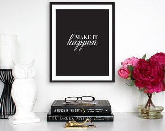 Typography print "Make It Happen" Typography Poster Motivational Print Motivational Wall Decor