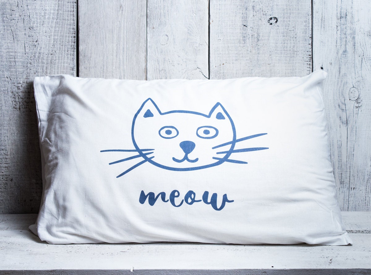 Meow cat pillow case. Pillow with cat. Kitten pillowcase.