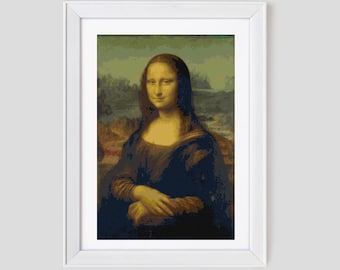 Mona Lisa cross stitch pattern, modern cross stitch pattern, mona list counted cross stitch pattern, mona lisa cross stitch pdf pattern