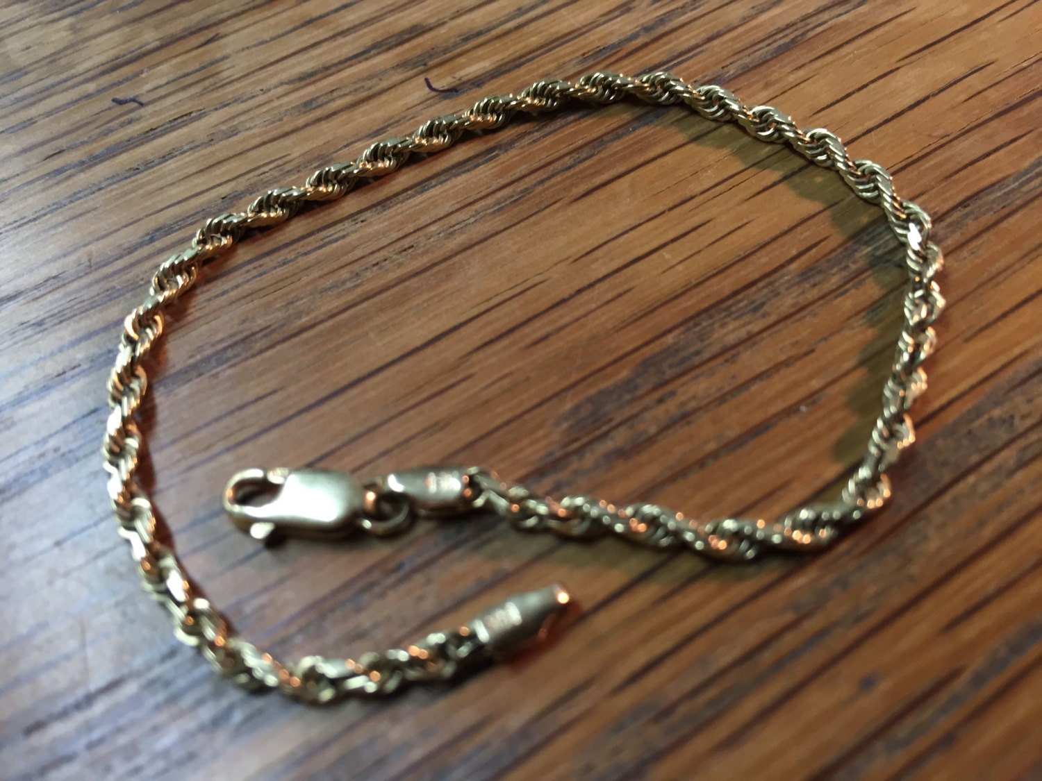 Womens 5.7 grams RCI 14K Solid Gold Rope Chain Bracelet 3mm