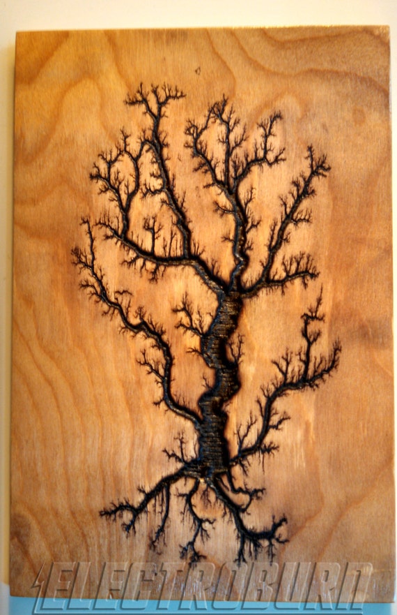 High Voltage Woodburning Lichtenberg Tree Figure 8x12 Captured