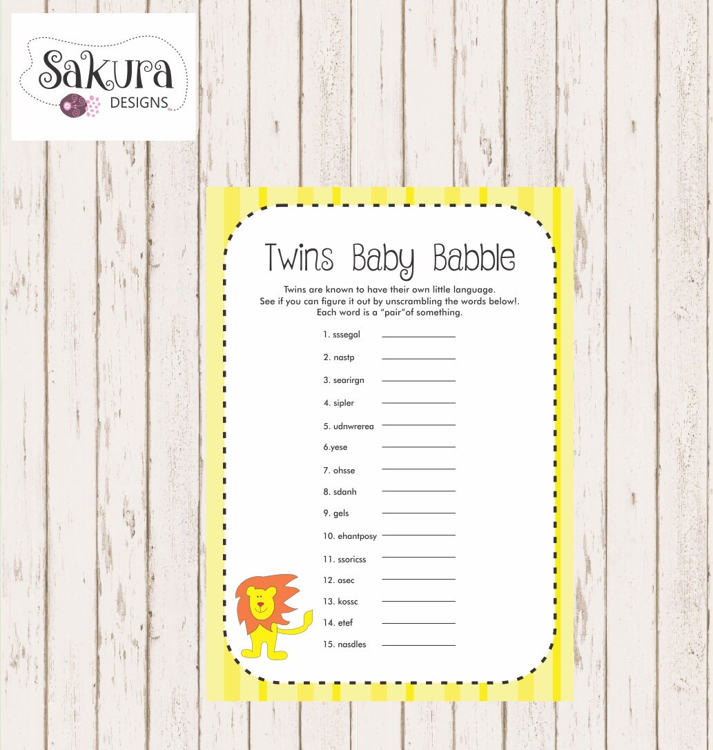 twins baby babble game baby shower game yellow baby shower
