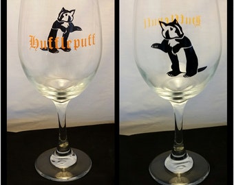 Hufflepuff Harry Potter Inspired Hogwarts House Wine Glass Stemmed or Stemless