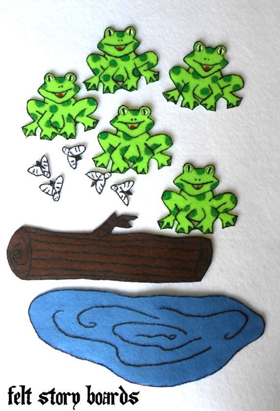 5 Green Speckled Frogs/Flannel Board Story Set by FeltStoryBoards