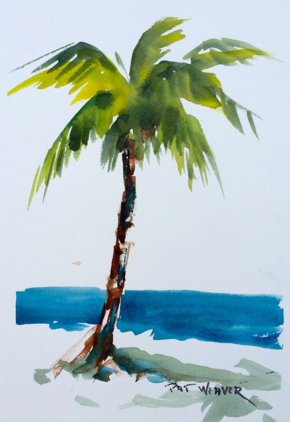 BEACH PALM TREE Original Watercolor Painting