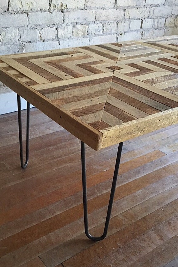 Reclaimed Wood Coffee table Hairpin Legs Lath Geometric