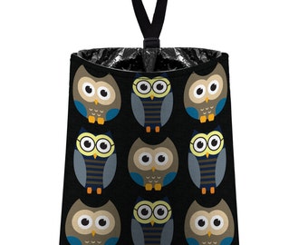 Car Trash Bag // Auto Trash Bag // Car Accessories // Car Litter Bag // Car Garbage Bag - Owls - Midnight black blue grey // Car Organizer