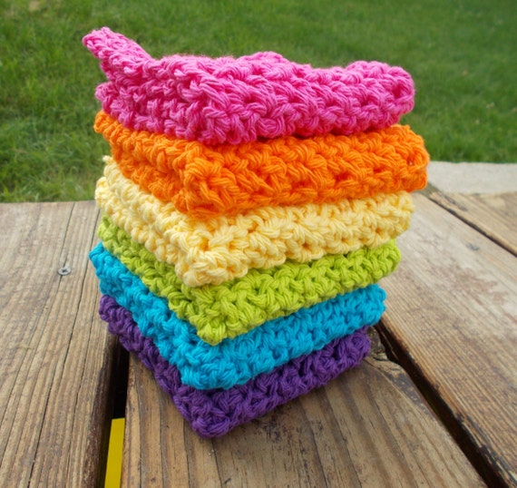 Crochet Rainbow Dishcloth/ Washcloth Handmade by AprilAdriance