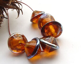 artisan lampwork, handmade - Amber with a Bling - by Calisto