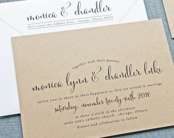 Monica Calligraphy Script Recycled Kraft Wedding Invitation Sample Monica Calligraphy Script Recycled Kraft Wedding Invitation Sample