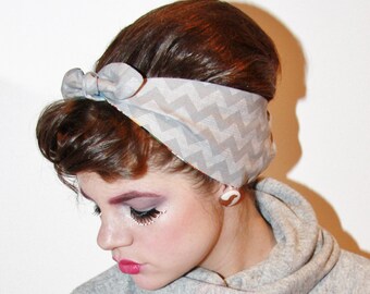 CLOWN Rockabilly/ Retro/ Vintage/ Pinup inspired head scarf/ dolly bow/ bandana - CHEVRON/ creepy goth clown design!