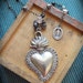 Pewter Ex Voto SACRED HEART Milagro adorning Vintage Glass Pearl Necklace- Perfect gift for the one you love