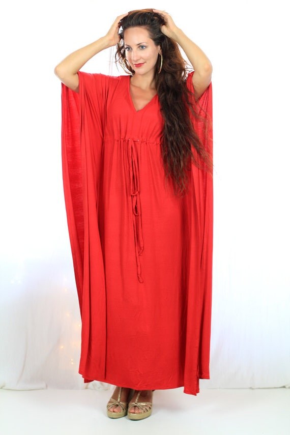 Red Kaftan Maxi Dress in Jersey Knit Long Caftan 24 Colors