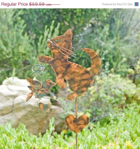 CAT GARDEN Art Plant Stake Metal Outdoor Decor by GardenCopperArt