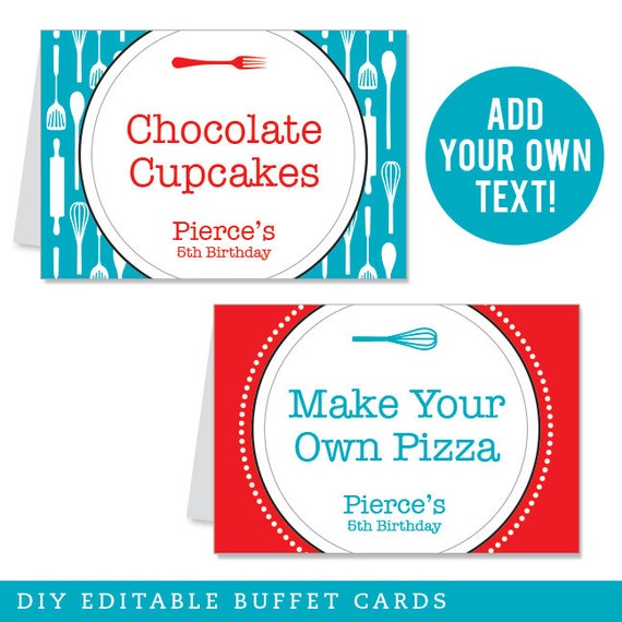 INSTANT DOWNLOAD Cooking Party Buffet Cards - EDITABLE Printable File Il_570xn