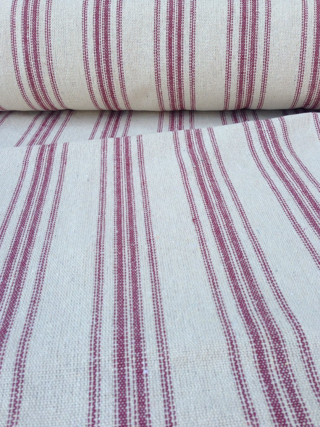 Grain Sack Fabric Sold By The Yard Red Stripes Vintage 5161