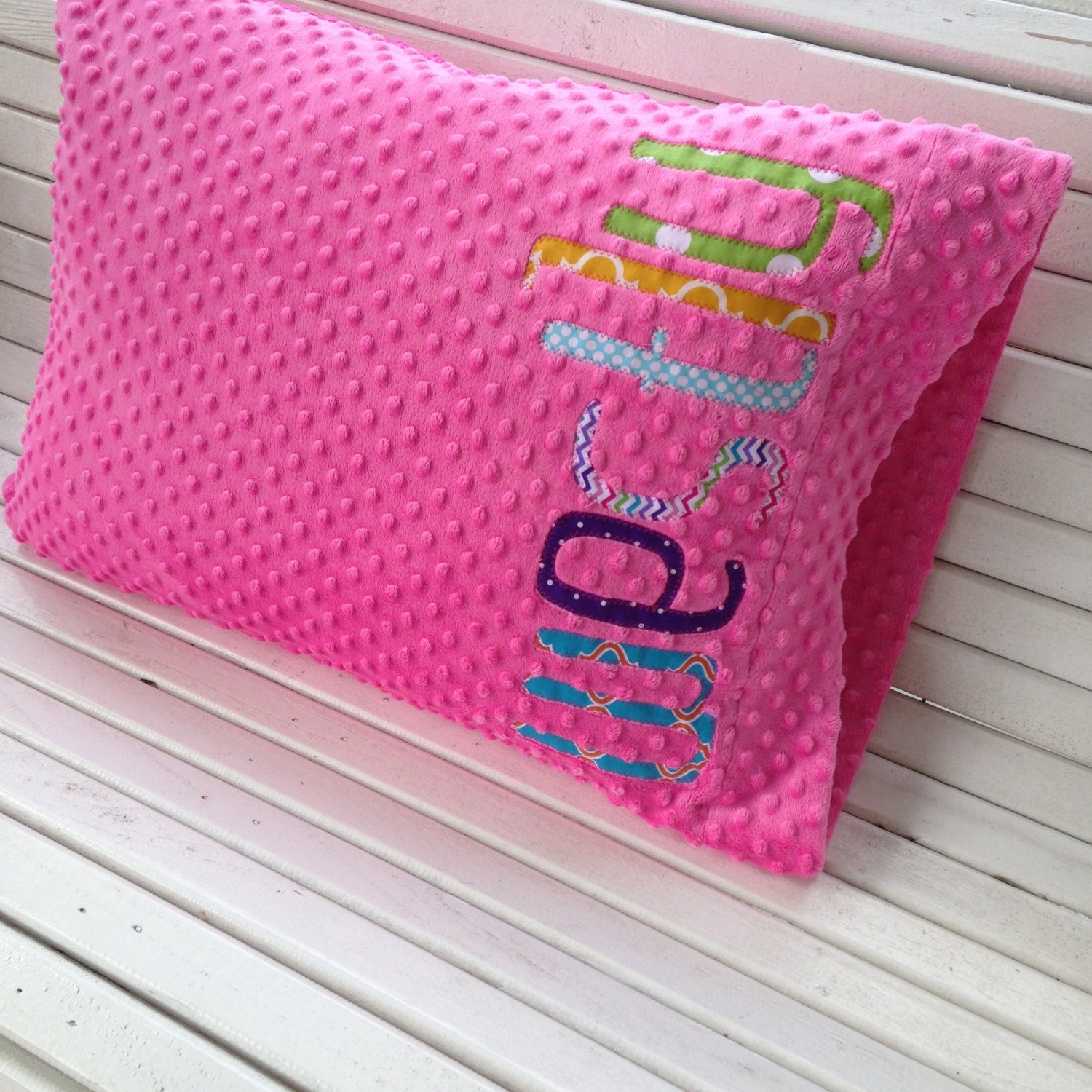 Personalized Minky Dot Pillowcase custom appliqued name