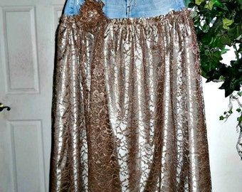 Vintage French lace jean skirt exquisite taupe bohémienne bohemian fairy ballroom Renaissance Denim Couture Made to Order