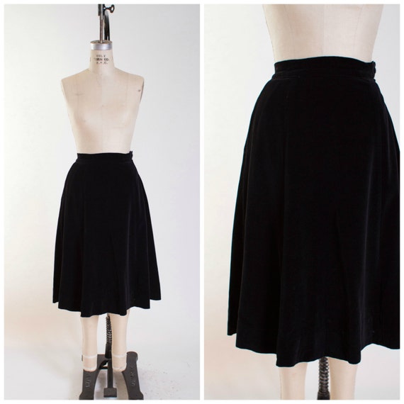 1950s Vintage Skirt Black Velvet Vintage 50s A Line Skirt with
