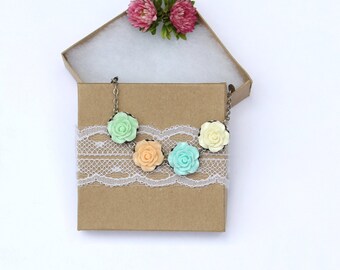 Pastel Flower Bracelet, Floral Jewelry, Romantic Jewelry, Shabby Chic Bracelet, Gift for Her, Mom Gift, Jewelry Under 30, Vintage Style