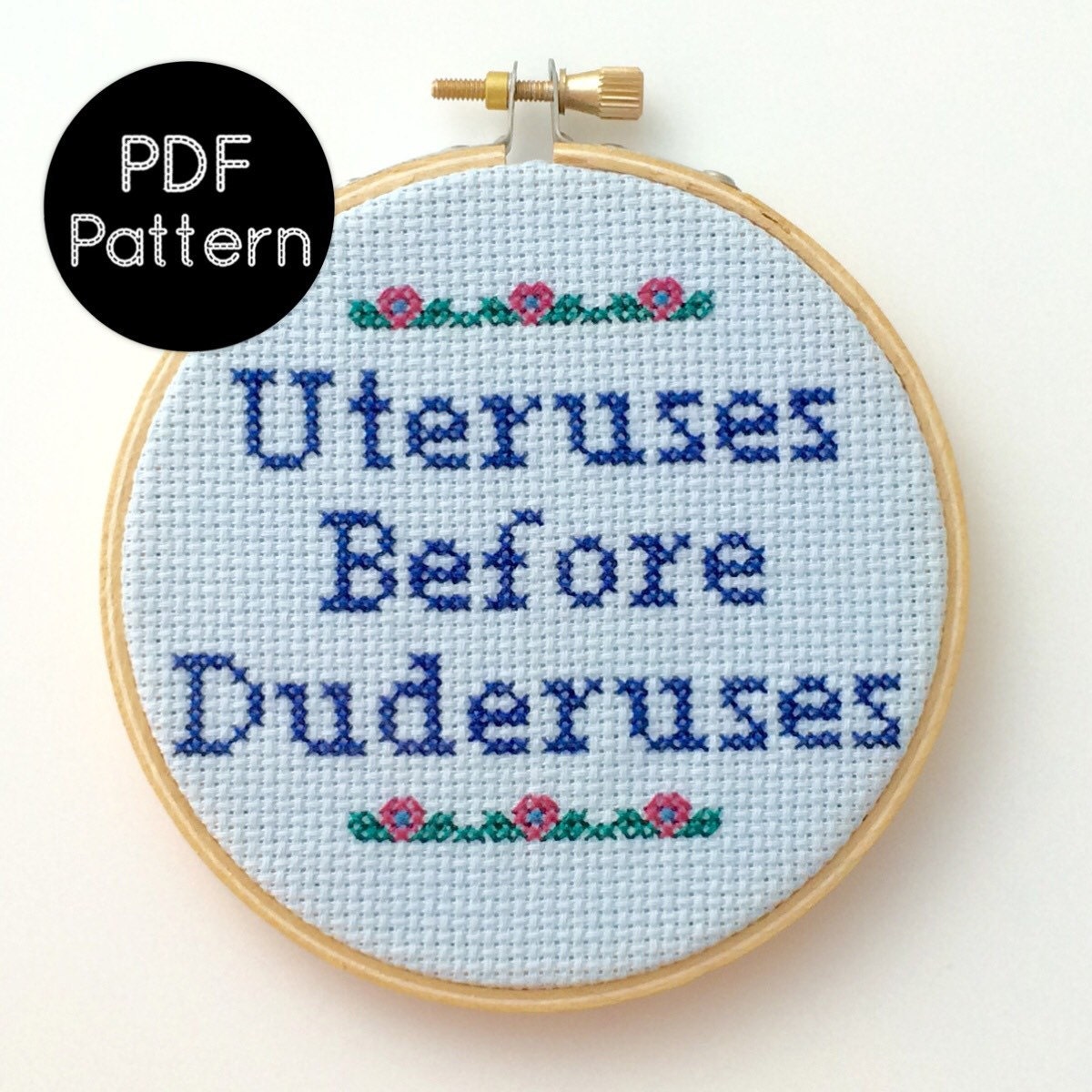 PATTERN - Uteruses Before Duderuses - Parks & Recreation Quote - Funny Cross Stitch ...