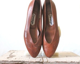 Vintage 80's Woven Toffee Leather Heels Sz 7.5