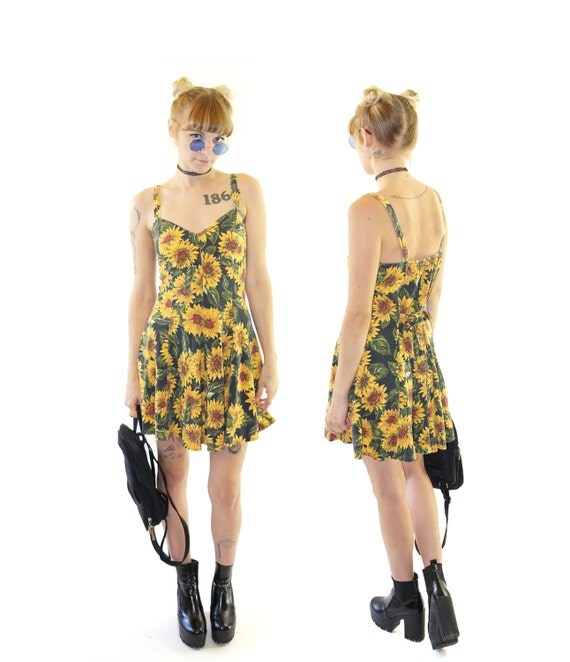 Sunflower 90s Bodice Mini Dress90s Floral Grunge Skater