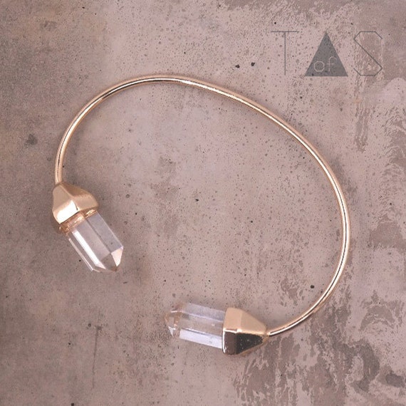 Crystal Bangle / Simple Open Bracelet / Gold Stacking Bracelet